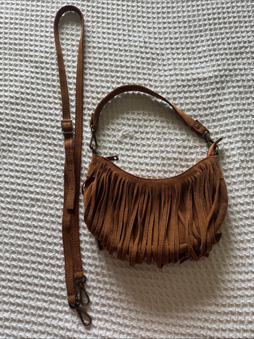Fringe Suede Shoulder Bag - Brown Made in Italy leather bag